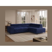 Canapé d'angle COLESIA convertible 5 places bleu foncé velours côtelé – droit – 274x200cm 