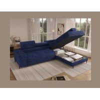 Canapé d'angle COLESIA convertible 5 places bleu foncé velours côtelé – droit – 274x200cm 