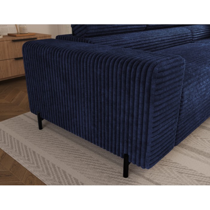 Canapé d'angle COLESIA convertible 5 places bleu foncé velours côtelé – droit – 274x200cm 