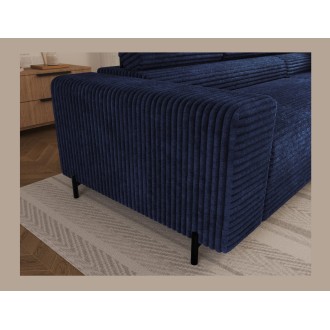 Canapé d'angle COLESIA convertible 5 places bleu foncé velours côtelé – droit – 274x200cm 