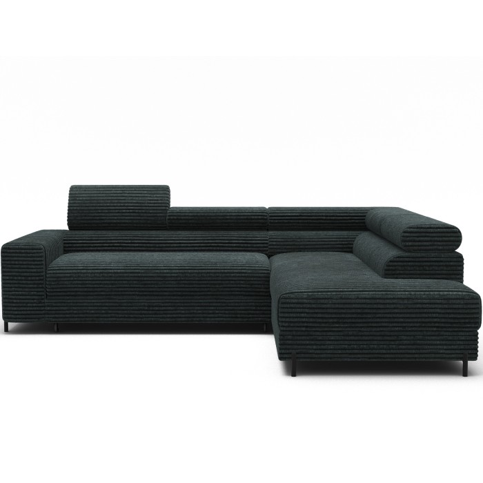 Canapé d'angle COLESIA convertible 5 places vert foncé velours côtelé – droit – 274x200cm 