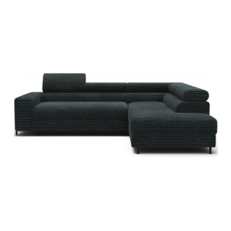 Canapé d'angle COLESIA convertible 5 places vert foncé velours côtelé – droit – 274x200cm 