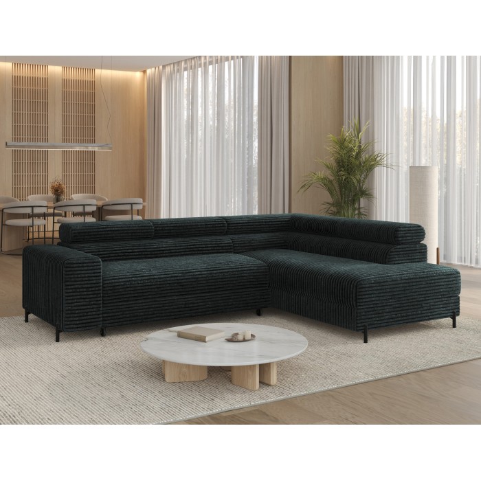 Canapé d'angle COLESIA convertible 5 places vert foncé velours côtelé – droit – 274x200cm 