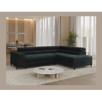Canapé d'angle COLESIA convertible 5 places vert foncé velours côtelé – droit – 274x200cm 