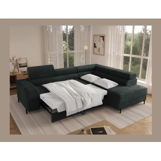 Canapé d'angle COLESIA convertible 5 places vert foncé velours côtelé – droit – 274x200cm 
