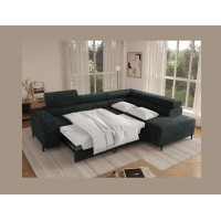 Canapé d'angle COLESIA convertible 5 places vert foncé velours côtelé – droit – 274x200cm 