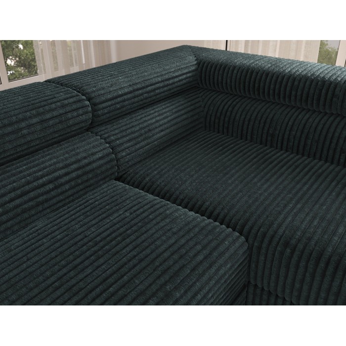 Canapé d'angle COLESIA convertible 5 places vert foncé velours côtelé – droit – 274x200cm 
