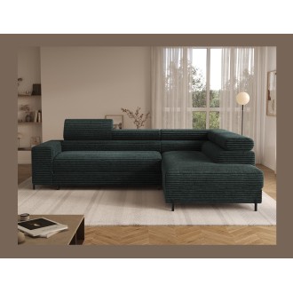 Canapé d'angle COLESIA convertible 5 places vert foncé velours côtelé – droit – 274x200cm 