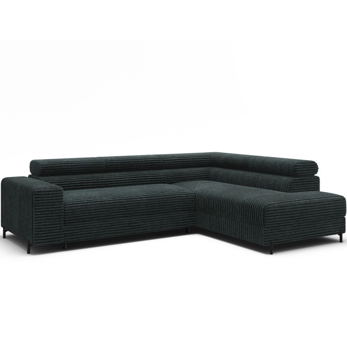 Canapé d'angle COLESIA convertible 5 places vert foncé velours côtelé – droit – 274x200cm 