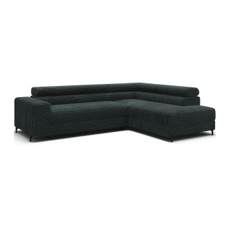 Canapé d'angle COLESIA convertible 5 places vert foncé velours côtelé – droit – 274x200cm 