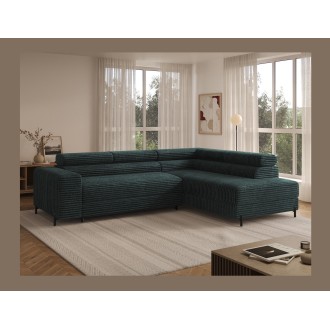 Canapé d'angle COLESIA convertible 5 places vert foncé velours côtelé – droit – 274x200cm 