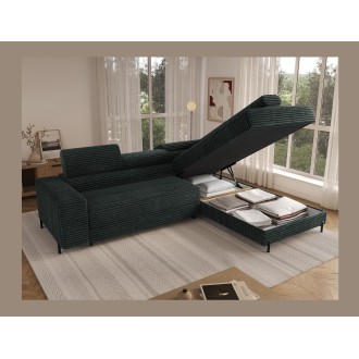 Canapé d'angle COLESIA convertible 5 places vert foncé velours côtelé – droit – 274x200cm 