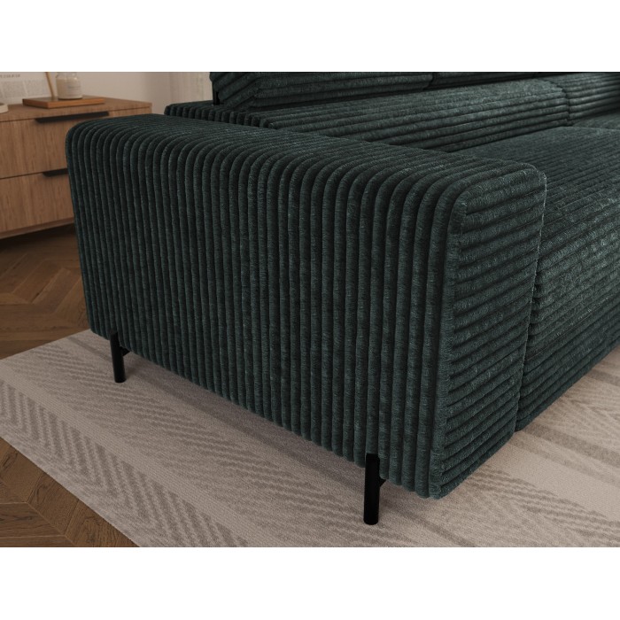 Canapé d'angle COLESIA convertible 5 places vert foncé velours côtelé – droit – 274x200cm 