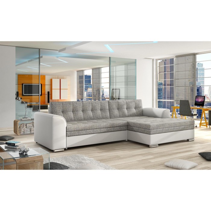 Canapé d’angle convertible CONFORTO 4 places gris et blanc – angle droit 