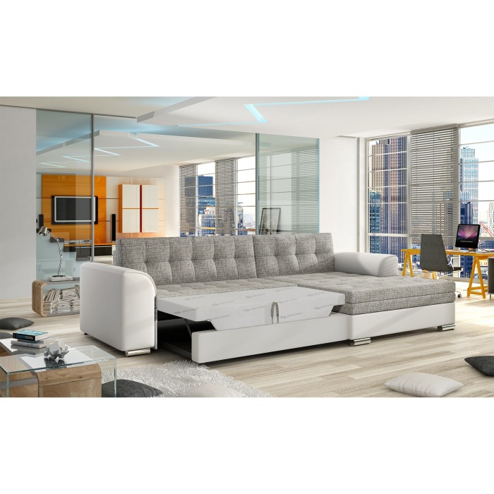 Canapé d’angle convertible CONFORTO 4 places gris et blanc – angle droit 