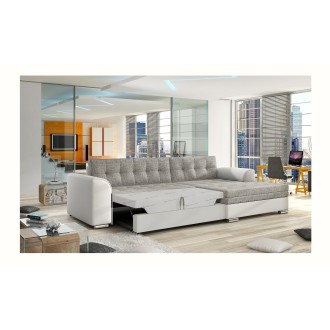 Canapé d’angle convertible CONFORTO 4 places gris et blanc – angle droit 