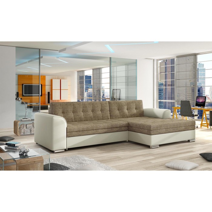 Canapé d’angle convertible CONFORTO 4 places beige et crème – angle droit 