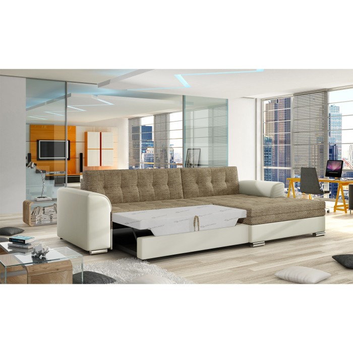 Canapé d’angle convertible CONFORTO 4 places beige et crème – angle droit 