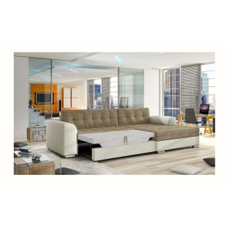 Canapé d’angle convertible CONFORTO 4 places beige et crème – angle droit 