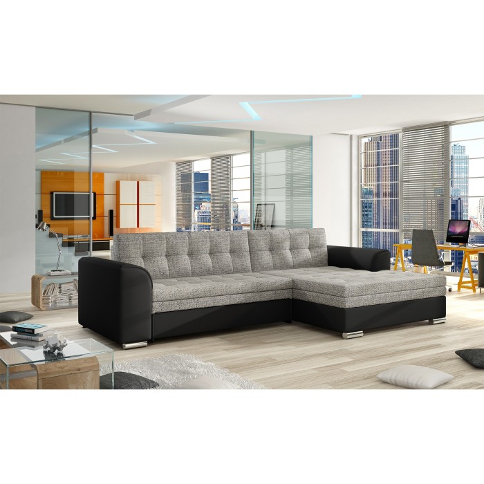 Canapé d’angle convertible CONFORTO 4 places gris et noir – angle droit 