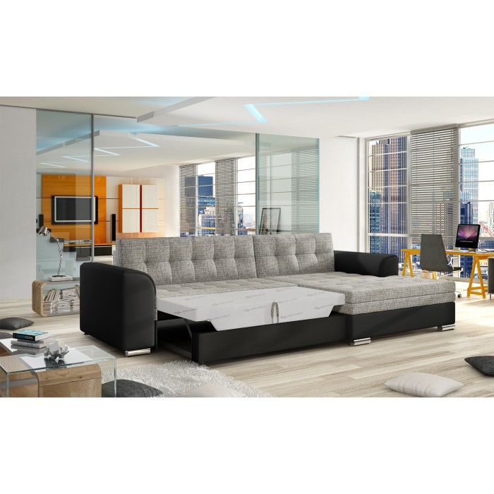 Canapé d’angle convertible CONFORTO 4 places gris et noir – angle droit 