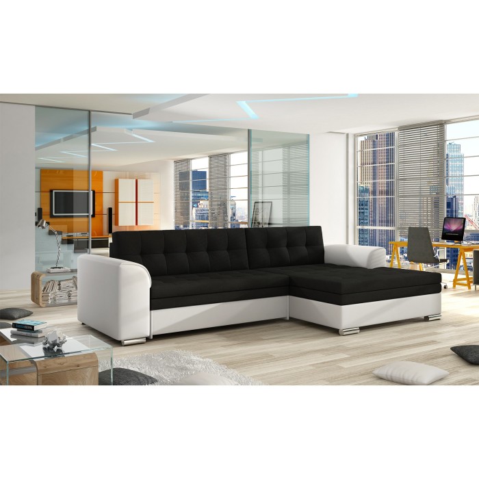 Canapé d’angle convertible CONFORTO 4 places noir et blanc – angle droit 