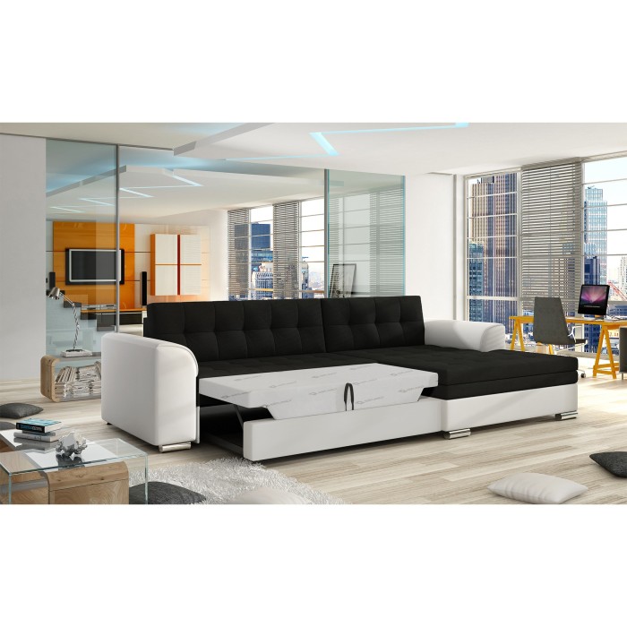 Canapé d’angle convertible CONFORTO 4 places noir et blanc – angle droit 