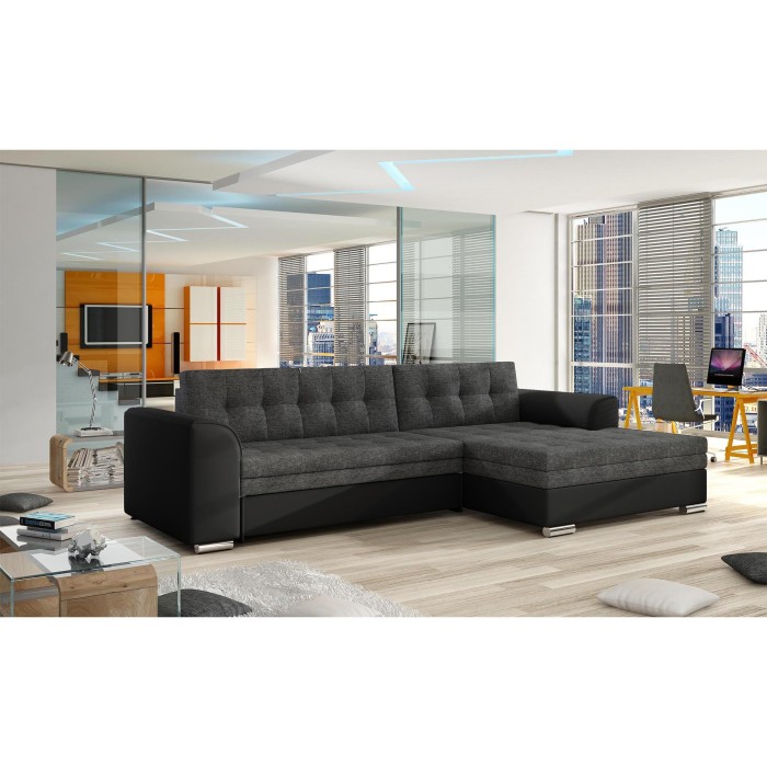 Canapé d’angle convertible CONFORTO 4 places gris foncé et noir – angle droit 