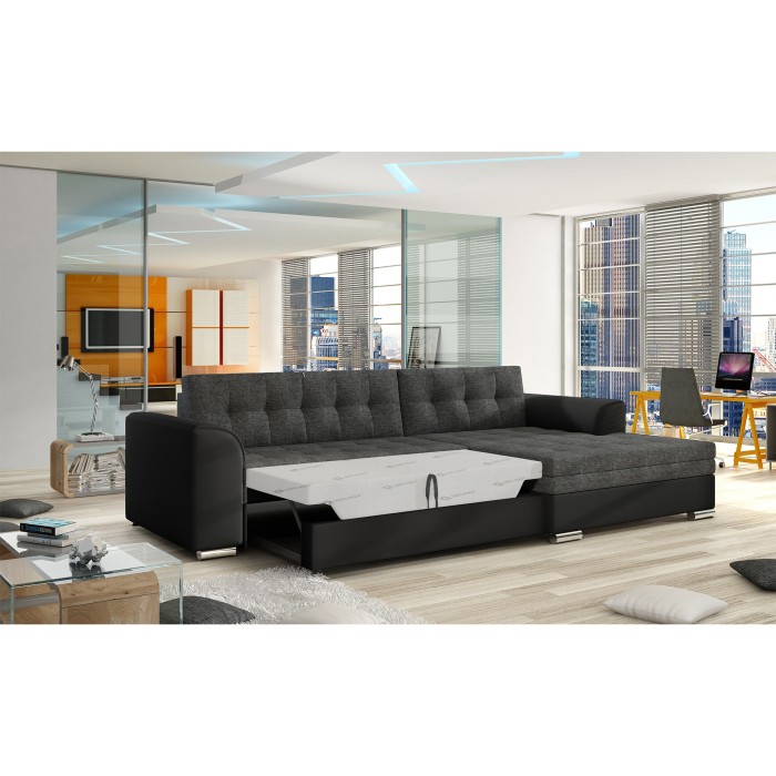 Canapé d’angle convertible CONFORTO 4 places gris foncé et noir – angle droit 