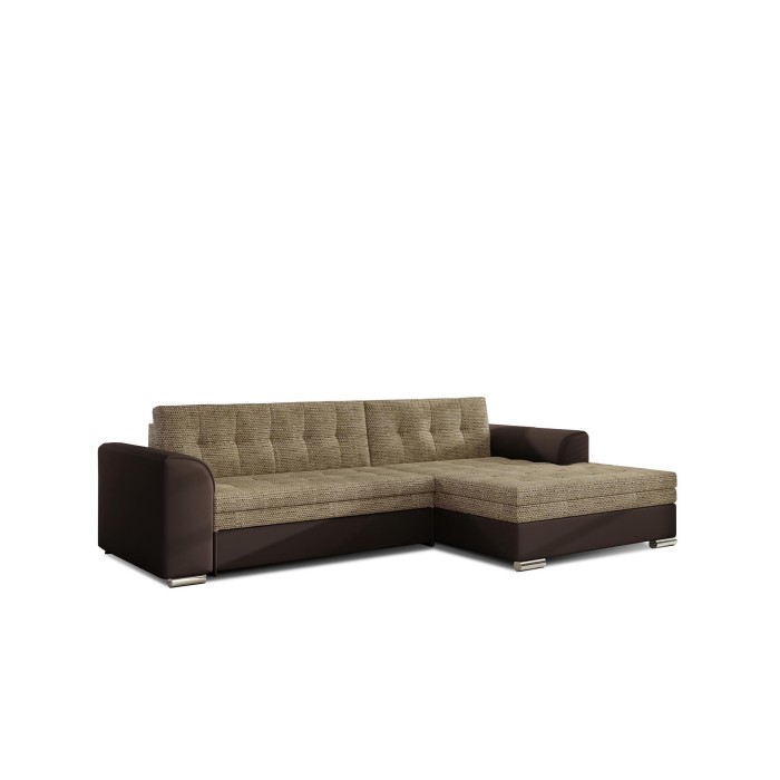 Canapé d’angle convertible CONFORTO 4 places beige et chocolat – angle droit 