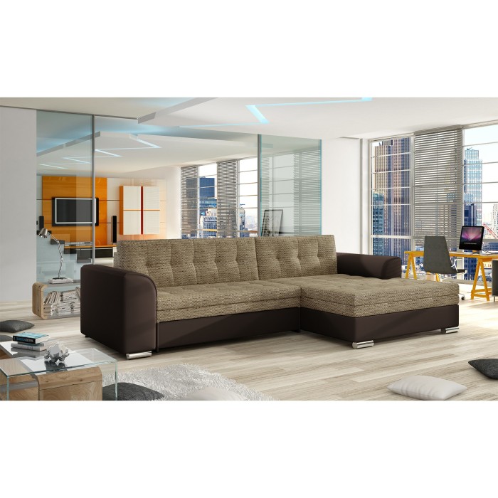 Canapé d’angle convertible CONFORTO 4 places beige et chocolat – angle droit 
