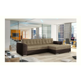 Canapé d’angle convertible CONFORTO 4 places beige et chocolat – angle droit 