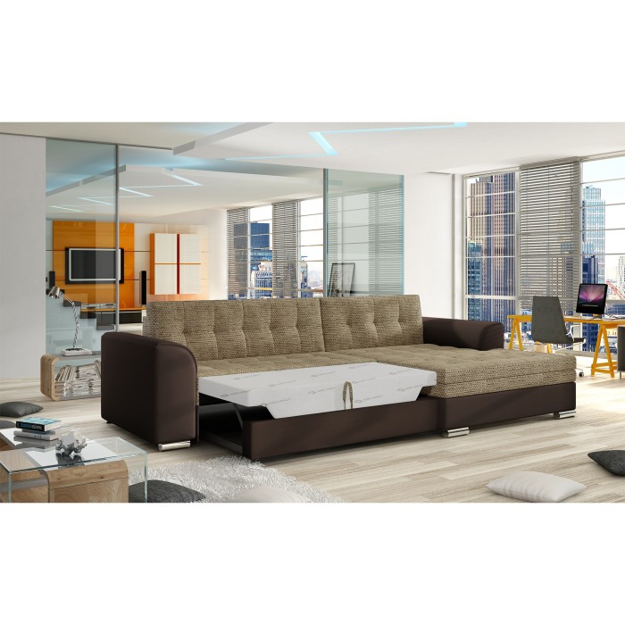 Canapé d’angle convertible CONFORTO 4 places beige et chocolat – angle droit 