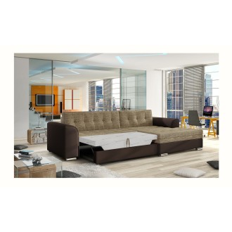 Canapé d’angle convertible CONFORTO 4 places beige et chocolat – angle droit 