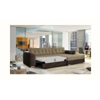 Canapé d’angle convertible CONFORTO 4 places beige et chocolat – angle droit 