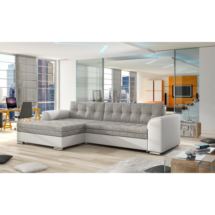 Canapé d’angle convertible CONFORTO 4 places gris et blanc – angle gauche 