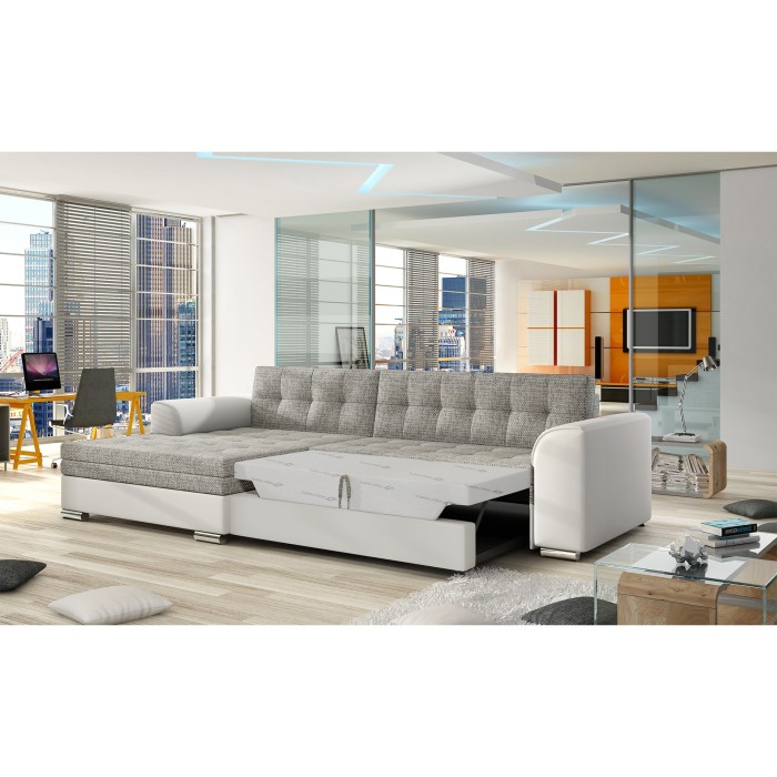 Canapé d’angle convertible CONFORTO 4 places gris et blanc – angle gauche 