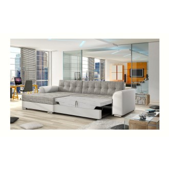 Canapé d’angle convertible CONFORTO 4 places gris et blanc – angle gauche 