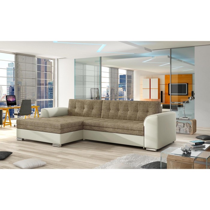 Canapé d’angle convertible CONFORTO 4 places beige et crème – angle gauche 