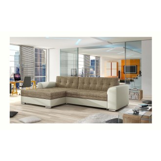 Canapé d’angle convertible CONFORTO 4 places beige et crème – angle gauche 