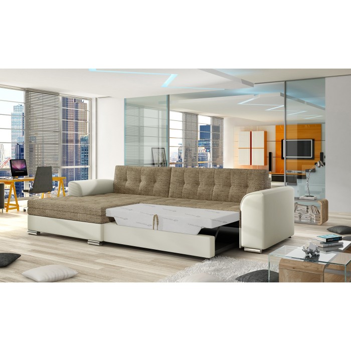 Canapé d’angle convertible CONFORTO 4 places beige et crème – angle gauche 