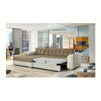 Canapé d’angle convertible CONFORTO 4 places beige et crème – angle gauche 