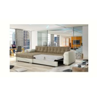 Canapé d’angle convertible CONFORTO 4 places beige et crème – angle gauche 