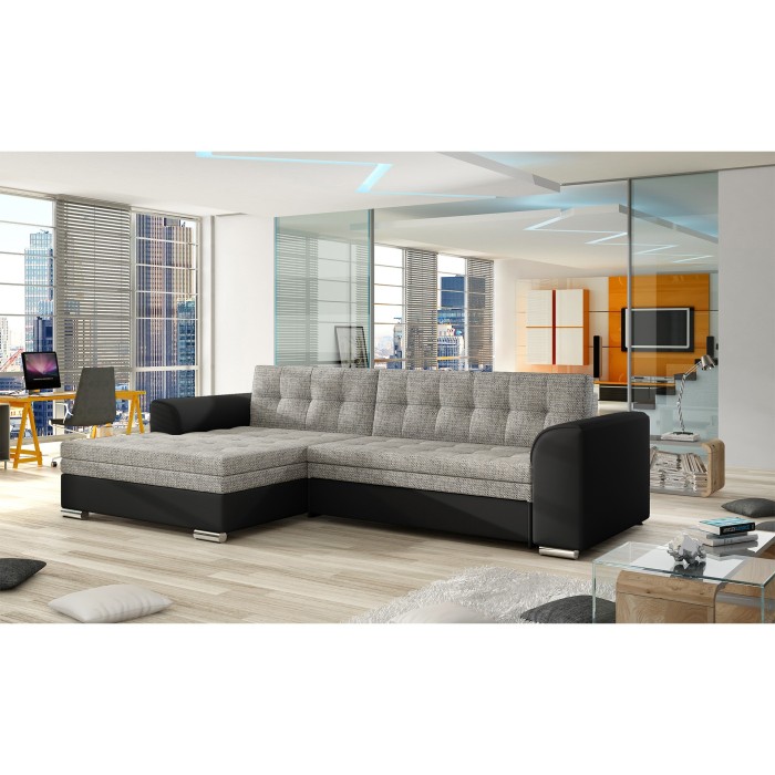 Canapé d’angle convertible CONFORTO 4 places gris et noir – angle gauche 