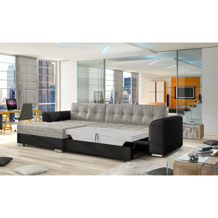 Canapé d’angle convertible CONFORTO 4 places gris et noir – angle gauche 