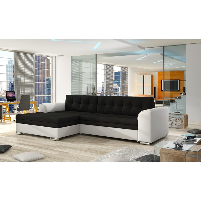 Canapé d’angle convertible CONFORTO 4 places noir et blanc – angle gauche 