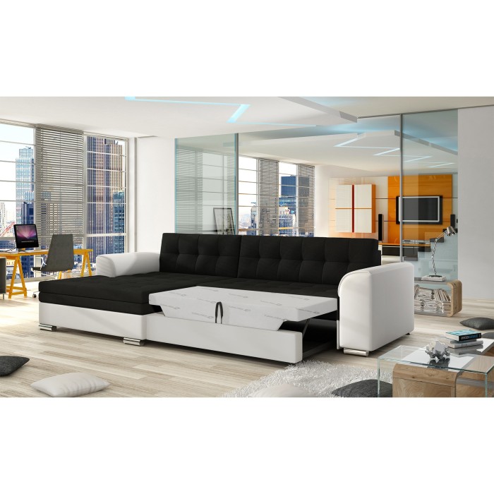 Canapé d’angle convertible CONFORTO 4 places noir et blanc – angle gauche 