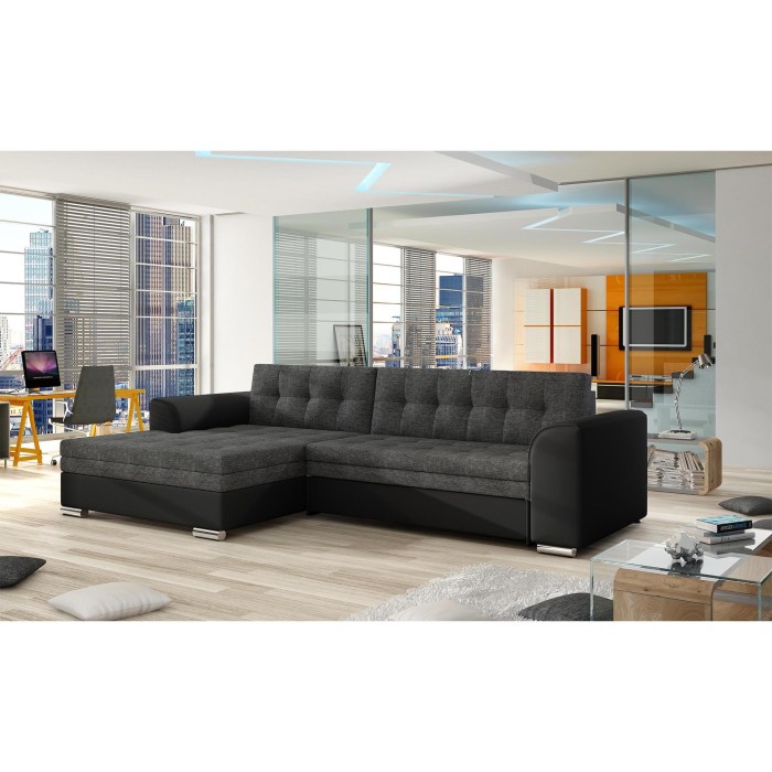Canapé d’angle convertible CONFORTO 4 places gris foncé et noir – angle gauche 