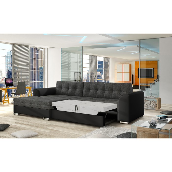 Canapé d’angle convertible CONFORTO 4 places gris foncé et noir – angle gauche 