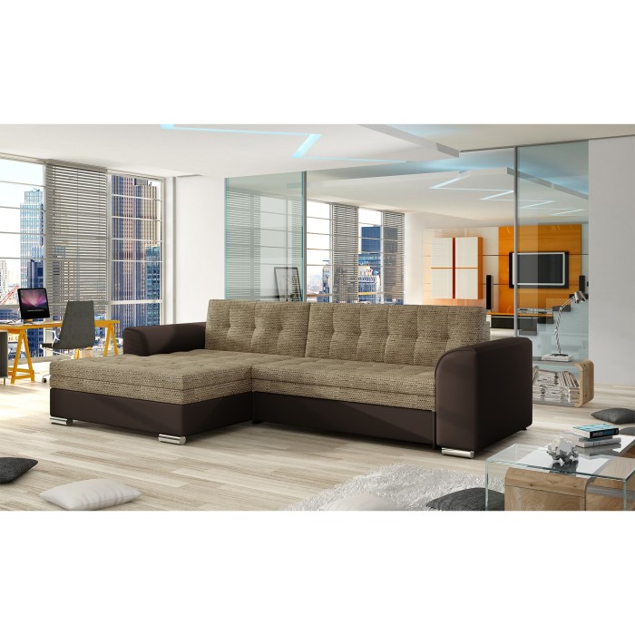 Canapé d’angle convertible CONFORTO 4 places beige et chocolat – angle gauche 